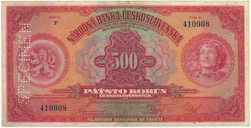 500 Kč 1929 líc